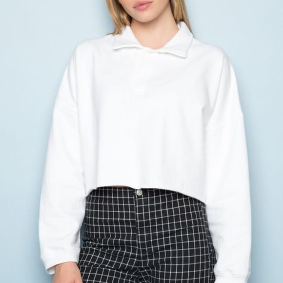 Brandy Melville Jones Sweatshirt White Polo Long Sleeve Top Collared Neck - Picture 1 of 7